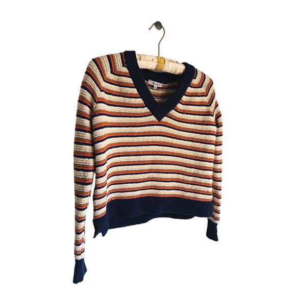 Madewell Arden V-Neck Crop Striped Pullover Sweater XXS Cozy Fall Preppy Twee - Picture 5 of 8